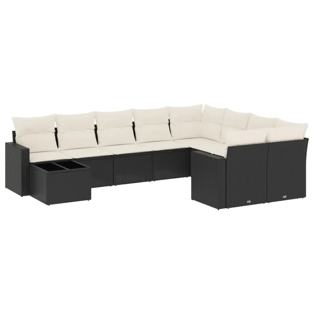 10 Piece Outdoor Garden Sofa Set Patio Furniture with Cushions Black Poly Rattan