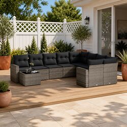10-Piece Modular Garden Sofa Set in Grey Rattan