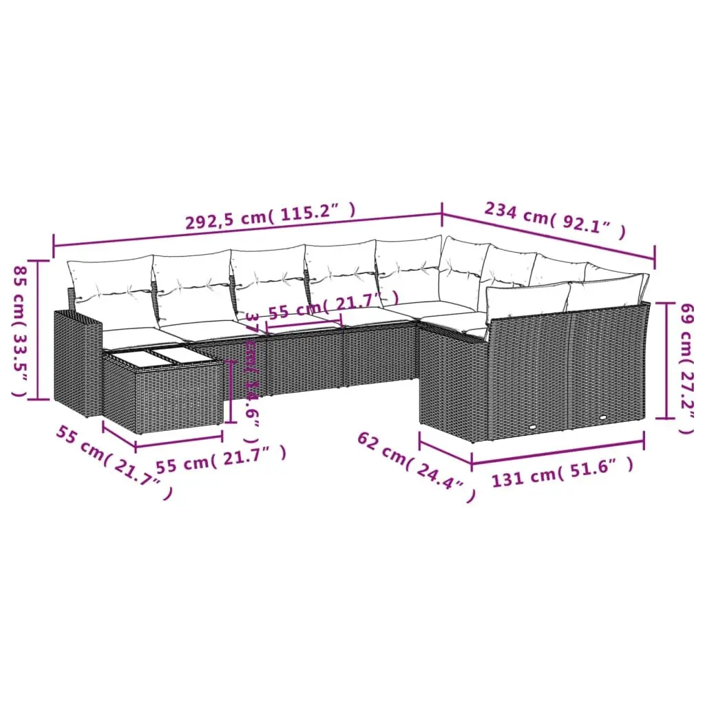 Garden Sofa Set PE Rattan 10 Piece Modular Outdoor Furniture Grey