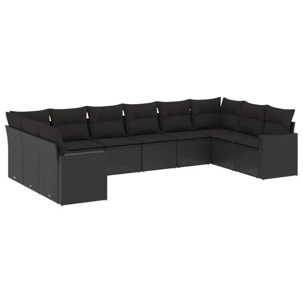 Garden Sofa Set PE Rattan 10 Piece Outdoor Furniture Patio Lounge Black with Cushions