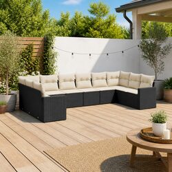 Modular 10-Piece Black Poly Rattan Garden Sofa Set