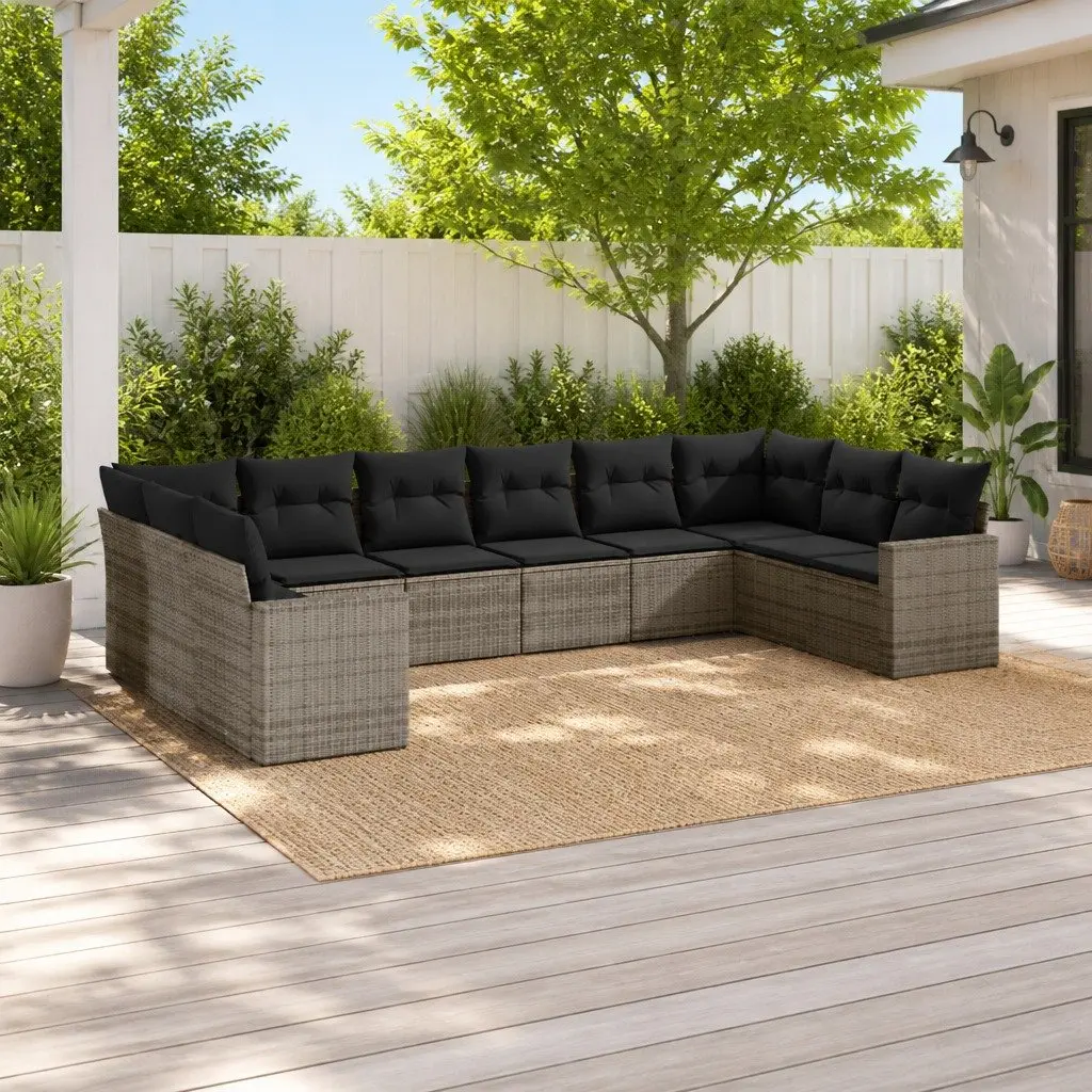 Garden Sofa Set PE Rattan 10 Piece Outdoor Furniture Patio Seating Grey Modular
