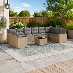 Sturdy 11 Piece Beige Garden Sofa Set with Cushions