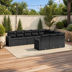 Premium 10-Piece Garden Sofa Set with Black Cushions
