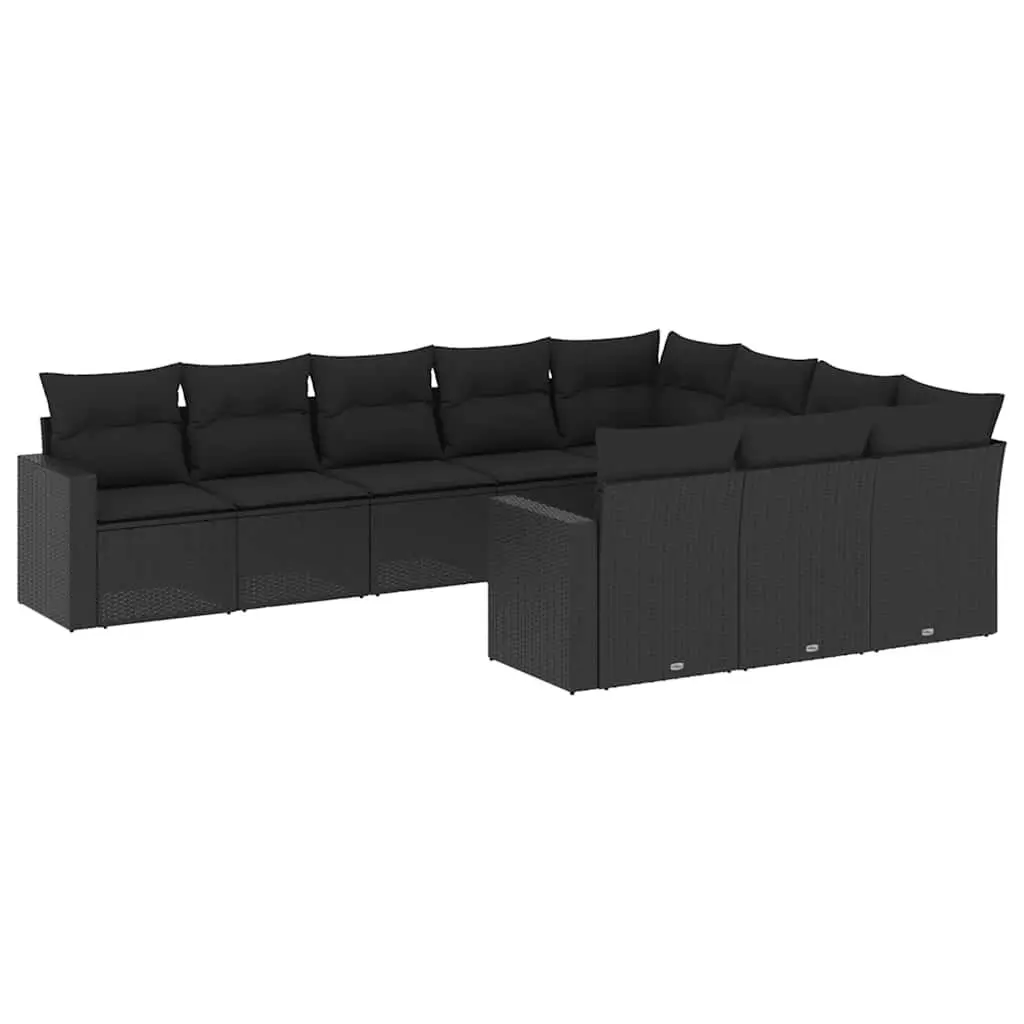 10-Piece Garden Sofa Set with Black Cushions