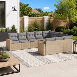 Beige Poly Rattan 10-Piece Garden Sofa Set for Outdoor Use