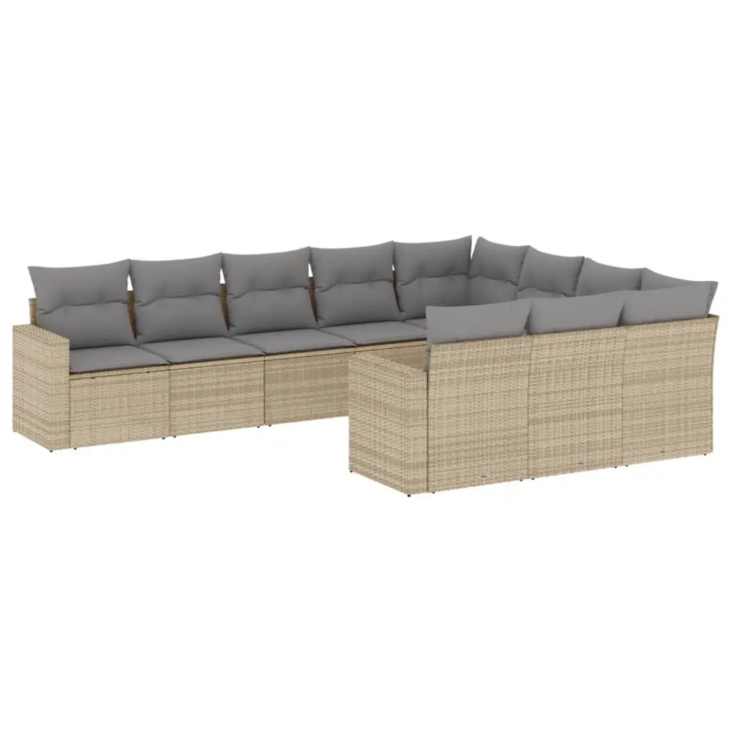 Garden Sofa Set PE Rattan 10 Piece Outdoor Furniture Beige Modular Sectional