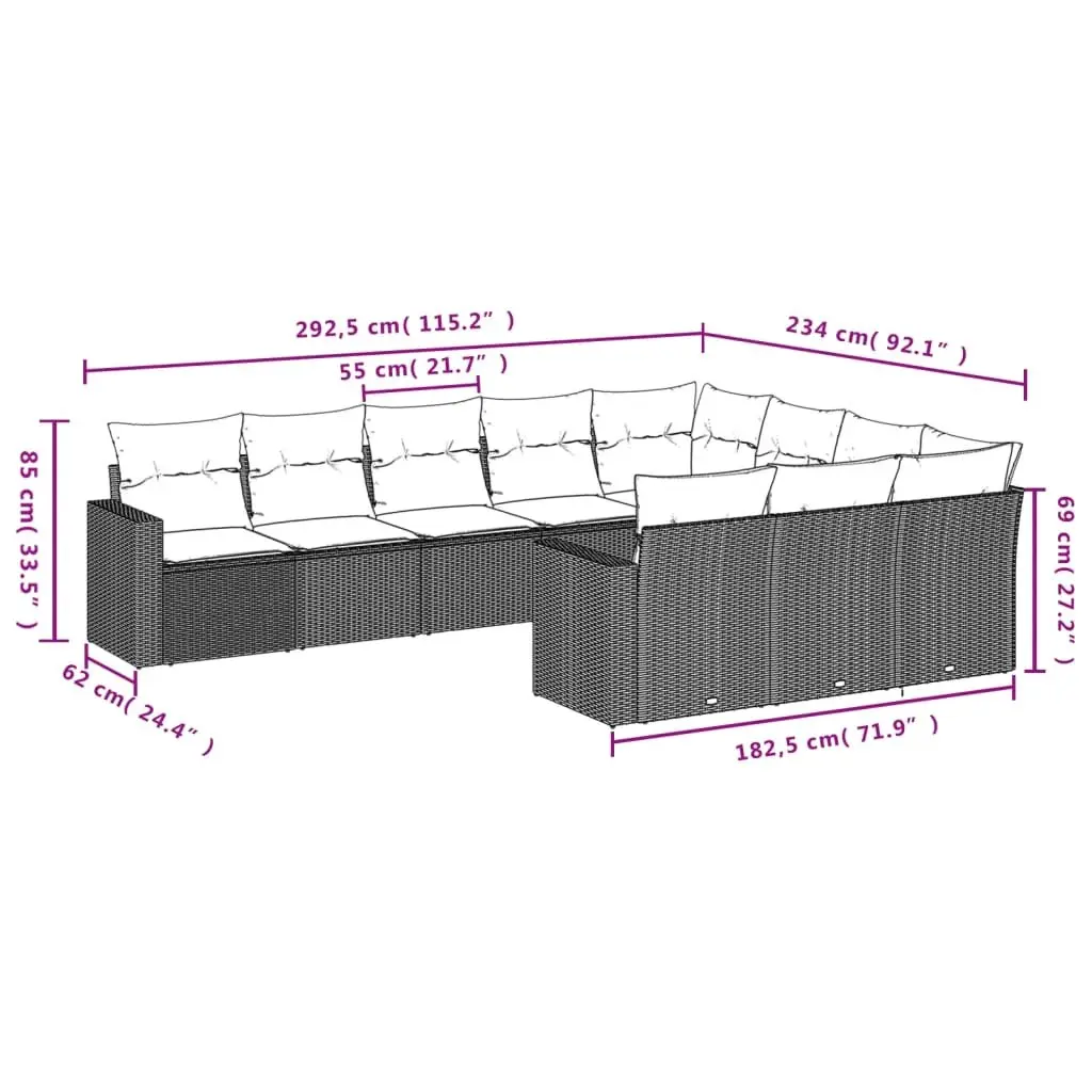 Garden Sofa Set PE Rattan 10 Piece Outdoor Furniture Beige Modular Sectional
