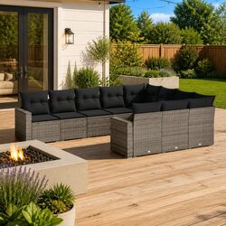 10-Piece Modular Rattan Garden Sofa Set in Grey