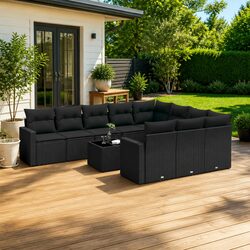 Durable 11 Piece Black Poly Rattan Garden Sofa Set