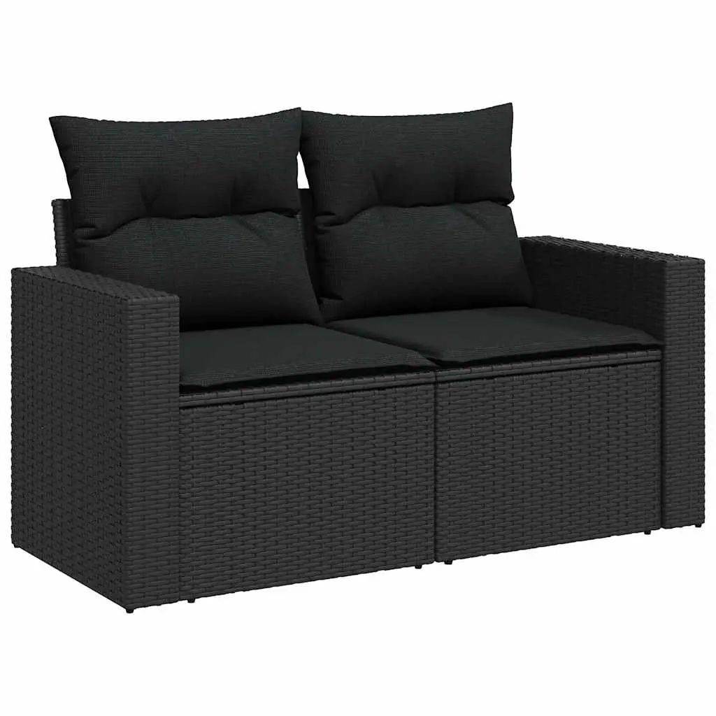 11 Piece Outdoor Garden Sofa Set PE Rattan Cushions Black