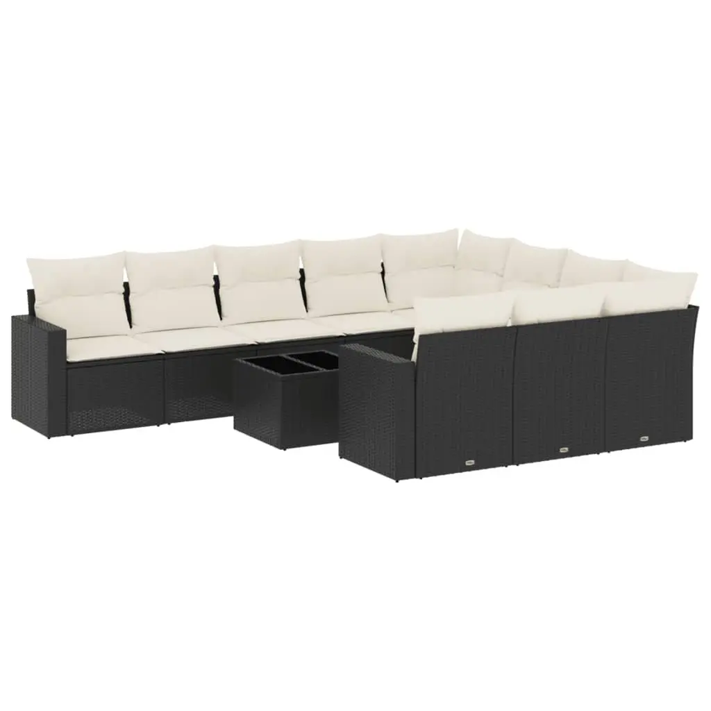 Garden Sofa Set PE Rattan 11 Piece Outdoor Furniture Patio Black with Cushions