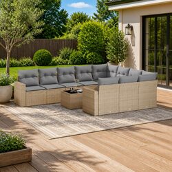 Durable Outdoor Garden Sofa Set 11 Piece Beige Rattan