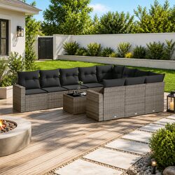 Premium Grey Poly Rattan 11-Piece Garden Sofa Set