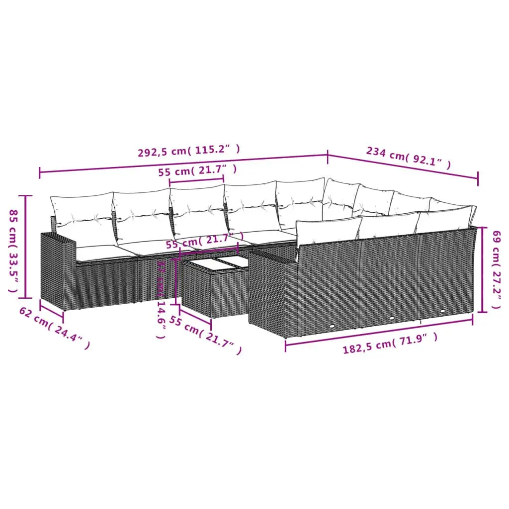 Grey Poly Rattan 11-Piece Garden Sofa Set