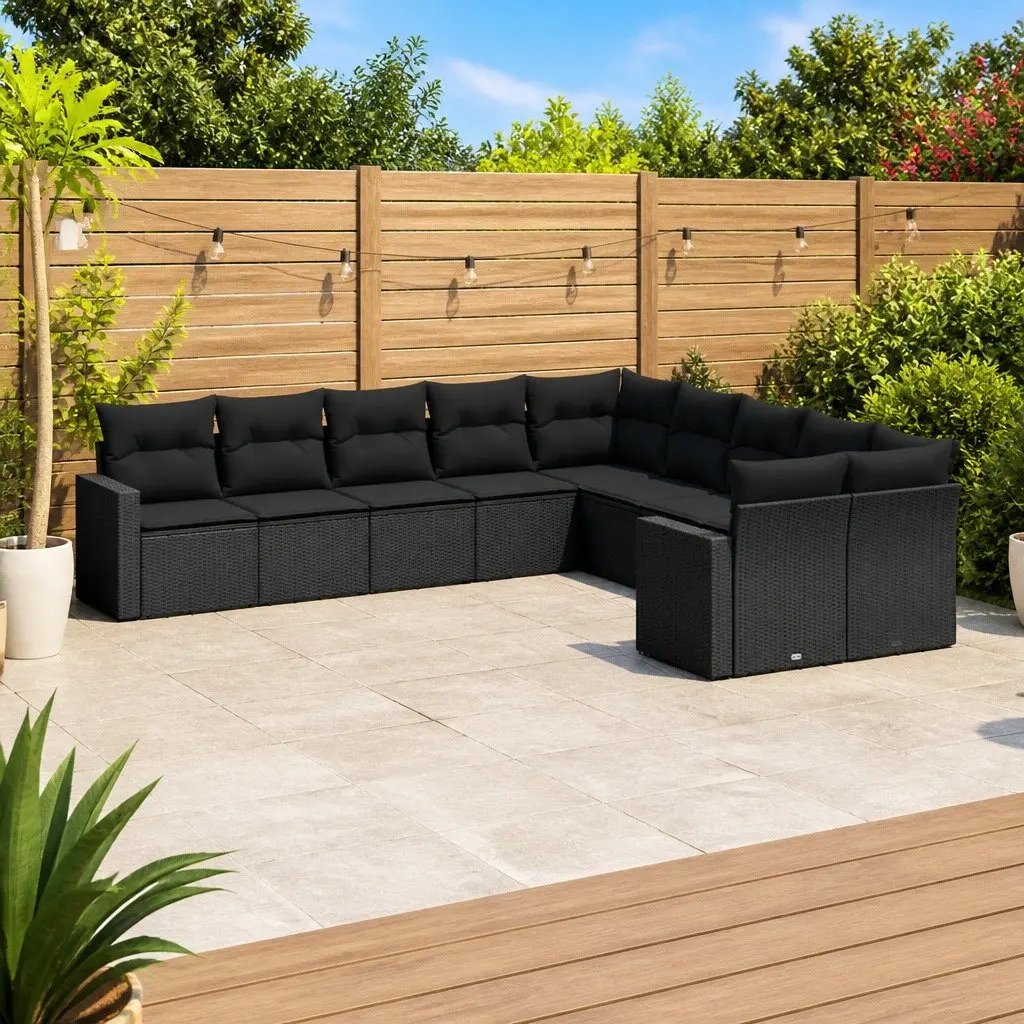 Black 10-Piece Garden Sofa Set with Cushions