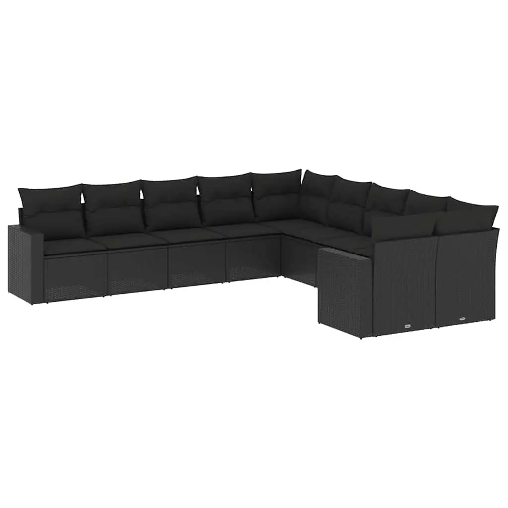 Black 10-Piece Garden Sofa Set with Cushions
