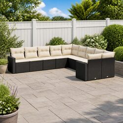 Sturdy 10-Piece Black Poly Rattan Garden Sofa Set