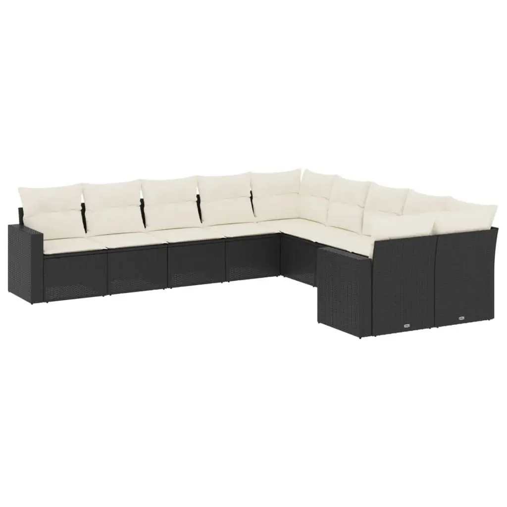 10-Piece Black Poly Rattan Garden Sofa Set