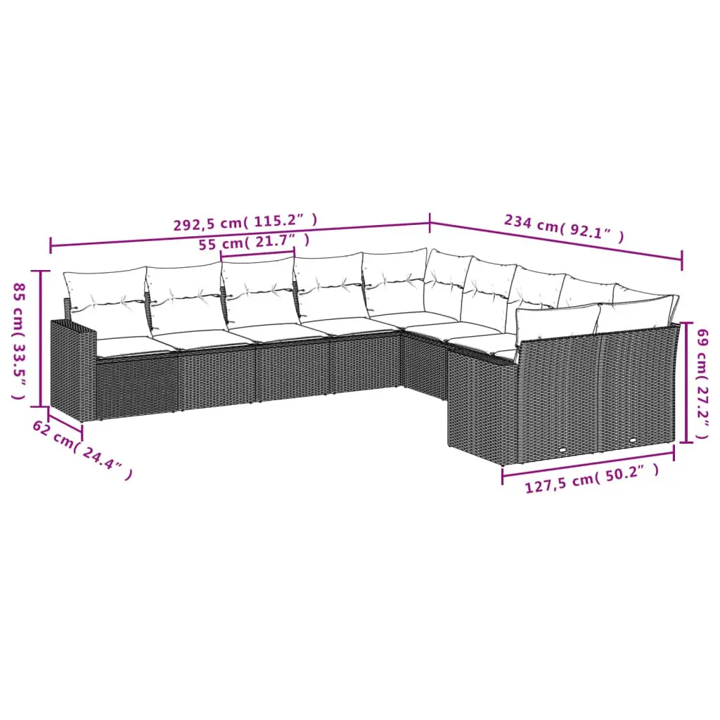 10-Piece Black Poly Rattan Garden Sofa Set
