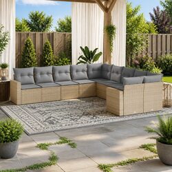 Premium 10 Piece Beige Outdoor Garden Sofa Set