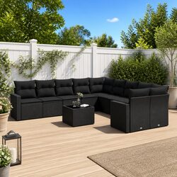 Premium 11 Piece Garden Sofa Set with Cushions - Black