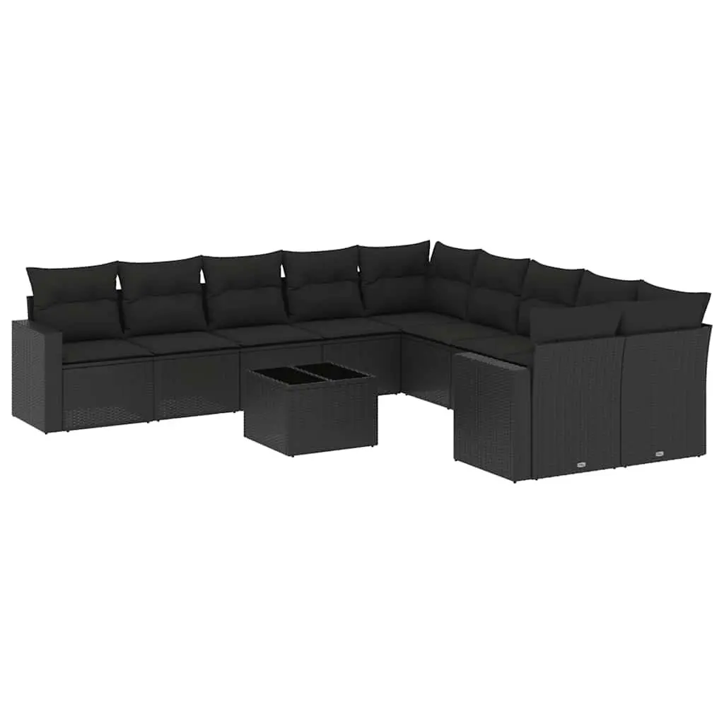 Garden Sofa Set 11 Piece Outdoor Furniture Patio Seating Black with Cushions