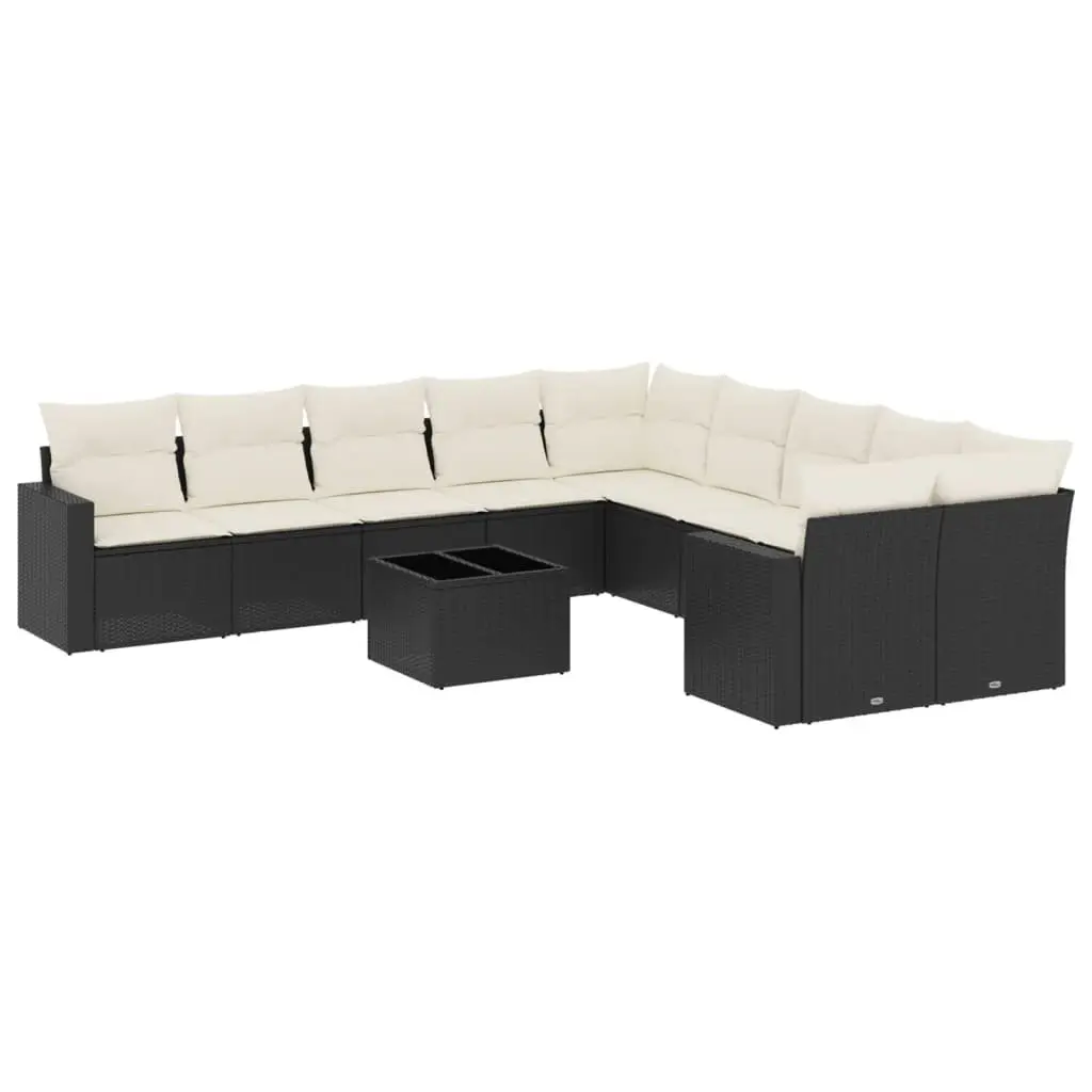 11 Piece Outdoor Garden Sofa Set PE Rattan Black with Cushions