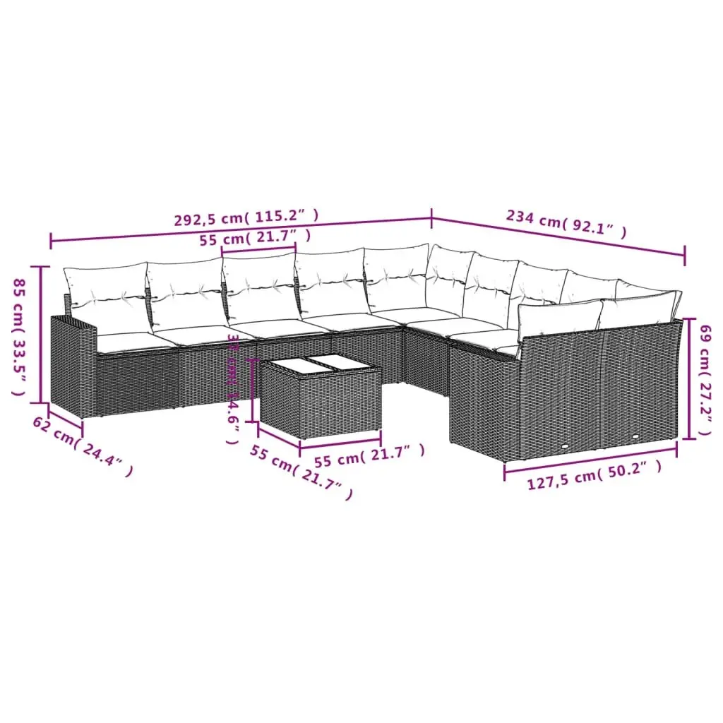 11 Piece Outdoor Garden Sofa Set PE Rattan Black with Cushions