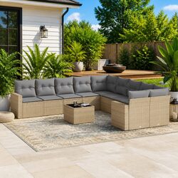 Beige 11 Piece Outdoor Garden Sofa Set with Modular Design