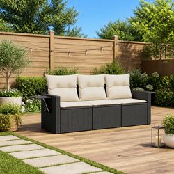 Durable 3-Piece Modular Garden Sofa Set in Black Rattan