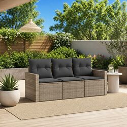 Durable 3 Piece Grey Rattan Garden Sofa Set with Cushions