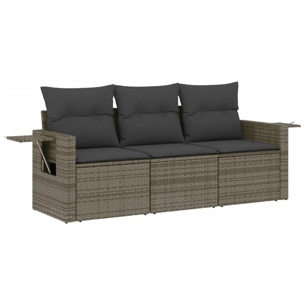 3 Piece Grey Rattan Garden Sofa Set with Cushions