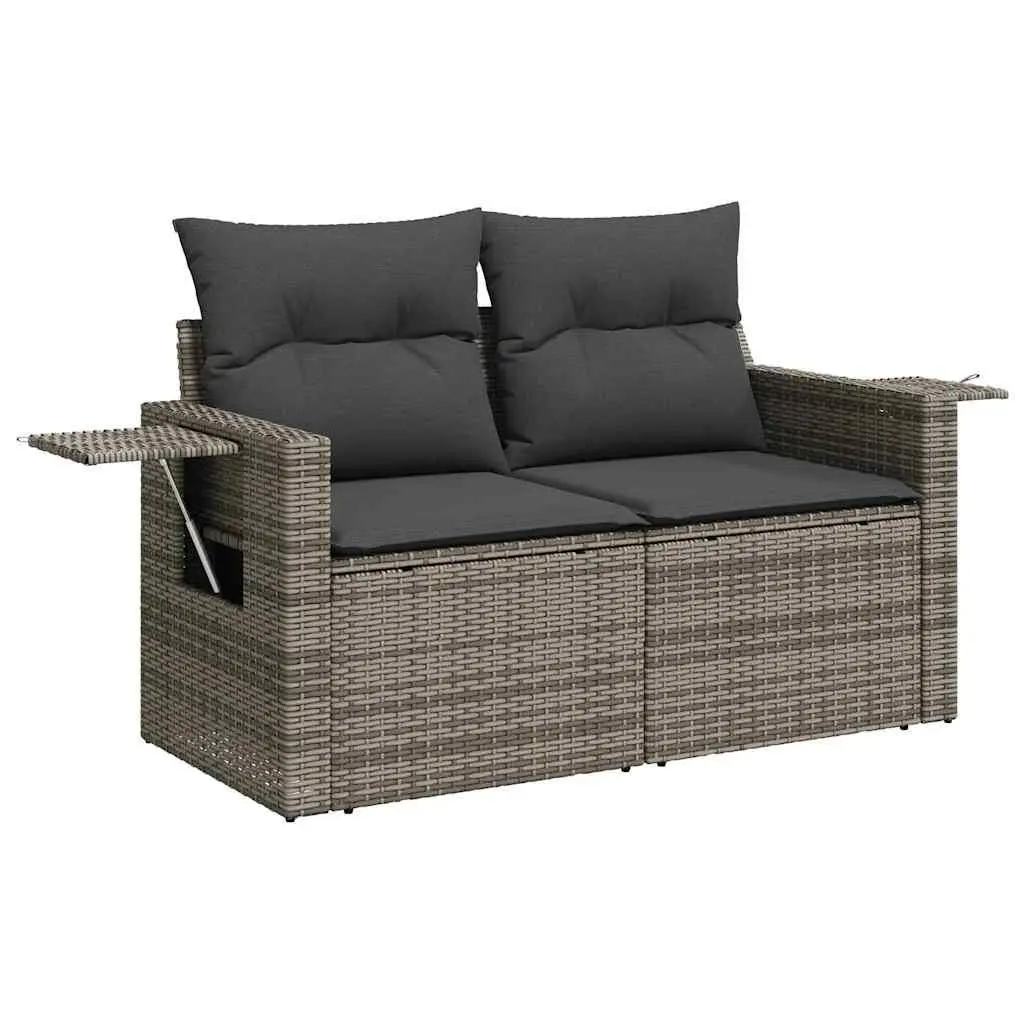 3 Piece Grey Rattan Garden Sofa Set with Cushions