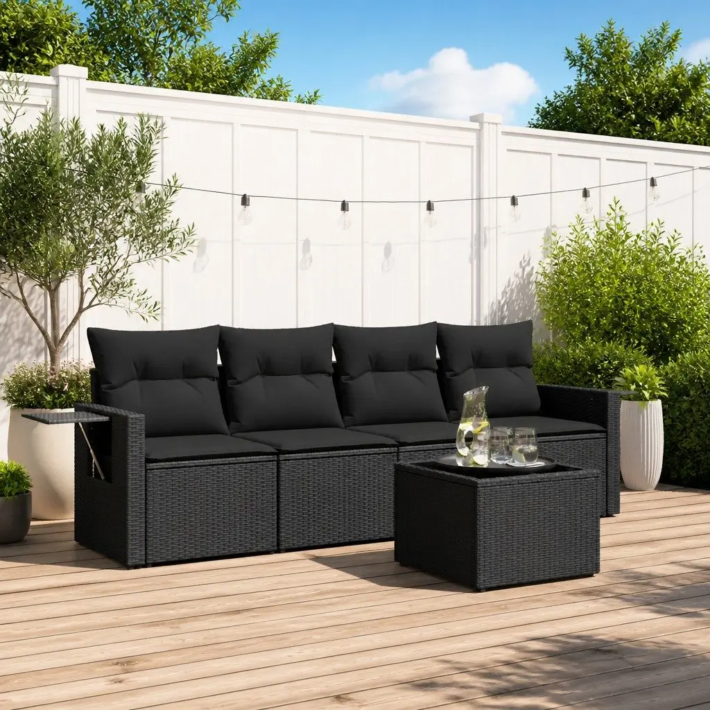 Black Poly Rattan 5 Piece Garden Sofa Set