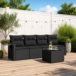 Premium Black Poly Rattan 5 Piece Garden Sofa Set