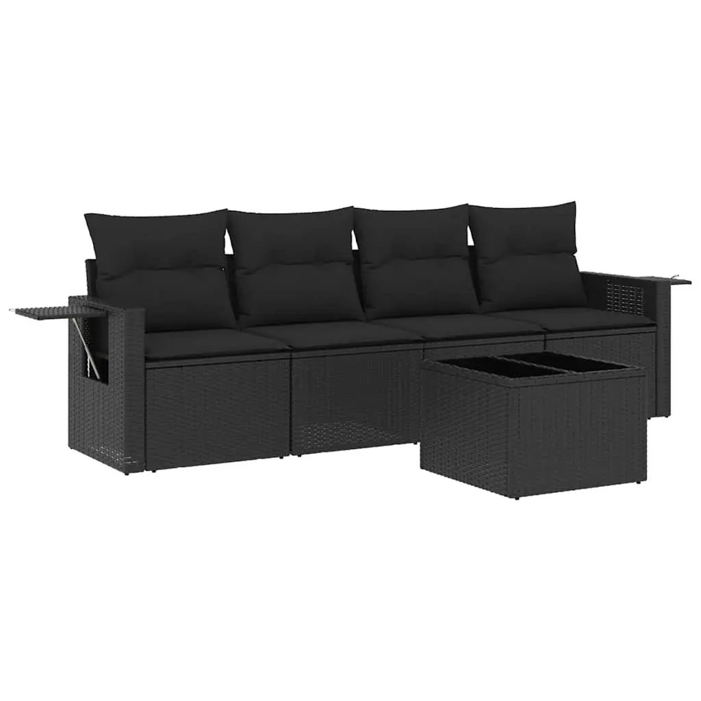 Black Poly Rattan 5 Piece Garden Sofa Set