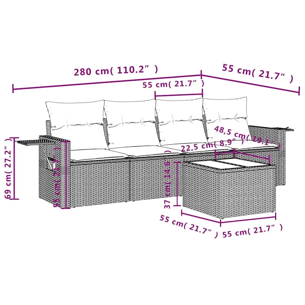 Black Poly Rattan 5 Piece Garden Sofa Set