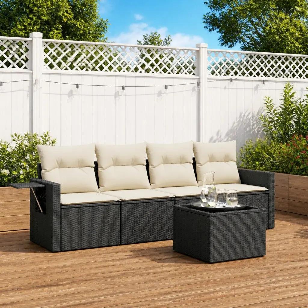 5 Piece Garden Sofa Set with Cushions Black Outdoor Furniture Patio Seating