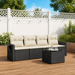 Durable 5 Piece Black Garden Sofa Set with Cushions