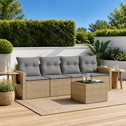 5 Piece Patio Furniture Set with Beige Rattan Cushions