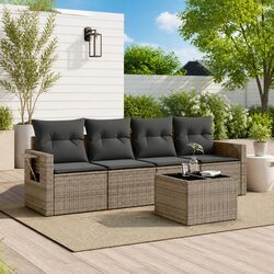 5 Piece Grey Outdoor Garden Sofa Set with Cushions