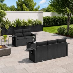 6-Piece Black Garden Sofa Set with Cushions