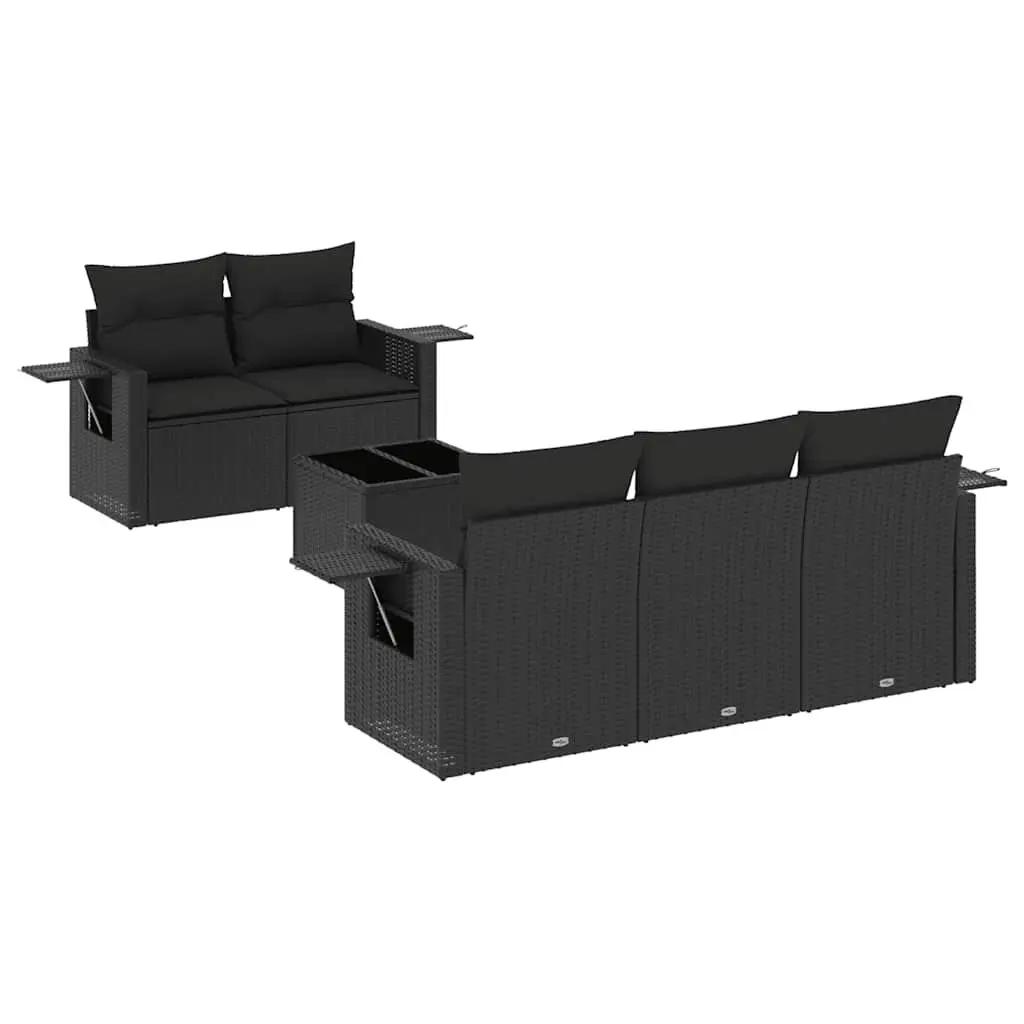 6-Piece Black Garden Sofa Set with Cushions