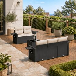 6-Piece Modular Black Garden Sofa Set with Cushions