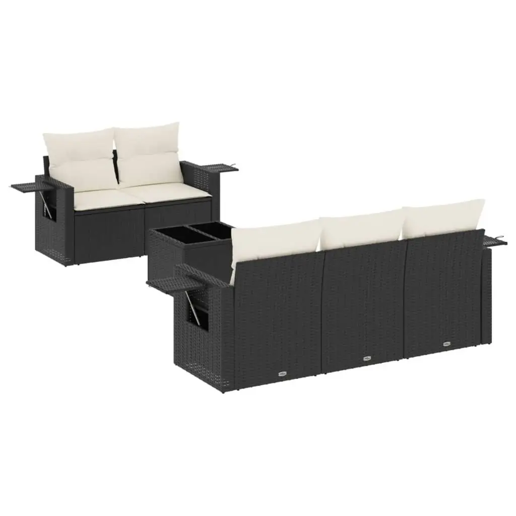 6-Piece Modular Black Garden Sofa Set with Cushions