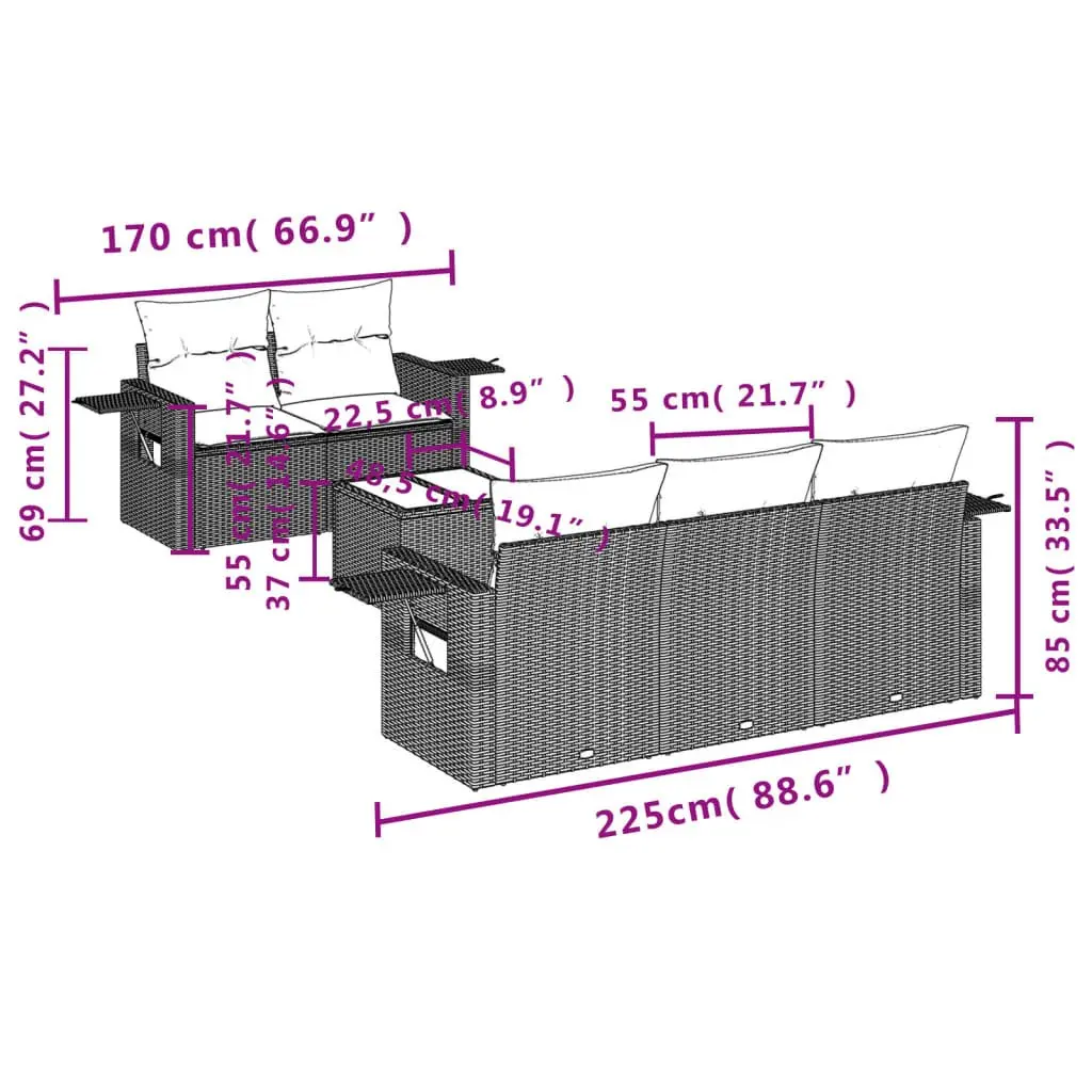 6-Piece Modular Black Garden Sofa Set with Cushions