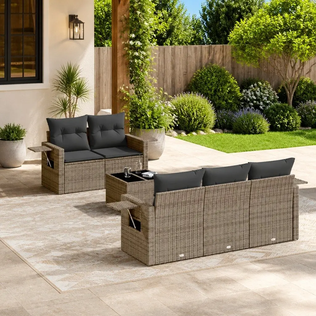 Grey 6-Piece Garden Sofa Set with Cushions
