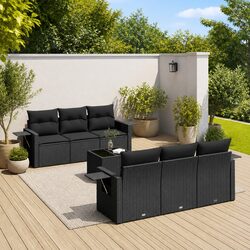 Premium 7-Piece Black Poly Rattan Garden Sofa Set