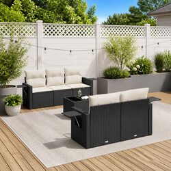Sturdy 7 Piece Black Garden Sofa Set with Cushions